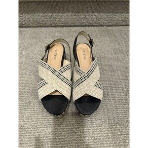 Just Fab Black Tan Aura Woven X Platform Espadrille Wedge Sandals Size 8.5